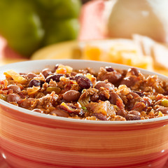 bowl of chili with beans and beef closeup