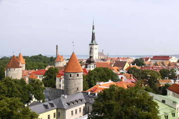 Fototapeta na wymiar Old Tallinn panorama with Baltic sea