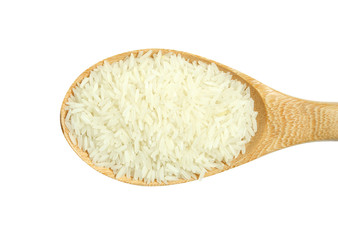 Fototapeta na wymiar wooden spoon with rice isolated on white background