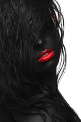 Papier Peint photo Rouge, noir, blanc cheveux portrait noirs