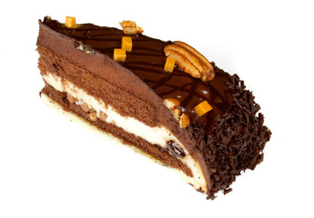 chocolate cake with whiped cream isolated
