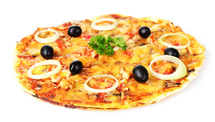 tasty pizza with olives isolated on white