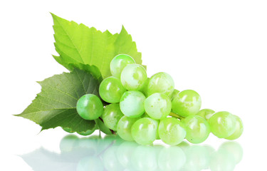 ripe green grapes isolated on white