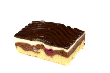 chocolate cake with whiped cream isolated