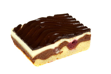 chocolate cake with whiped cream isolated