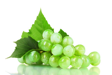 ripe green grapes isolated on white