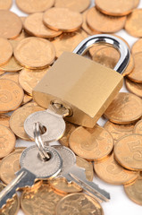 Padlock and coins