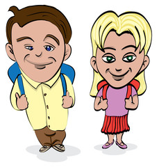 girl and boy with school bags - illustration
