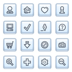 Basic icons on blue buttons.
