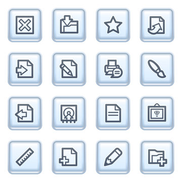 Document icons on blue buttons.