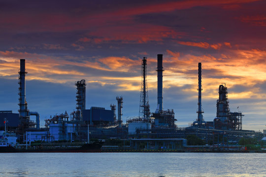 Oil refinery at twilight, Thailand