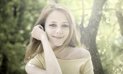 Redhead girl at outdoor.