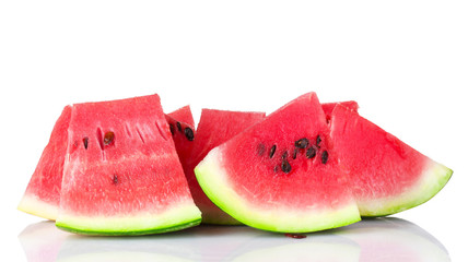 juicy slices of watermelon isolated on white