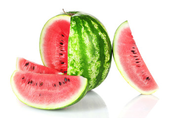 ripe watermelon and slices isolated on white