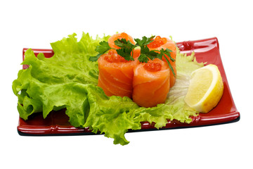roll with salmon and red caviar