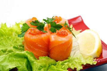 roll with salmon and red caviar