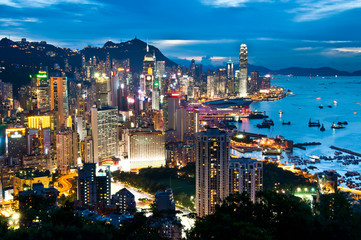 nachtzicht van Hong Kong
