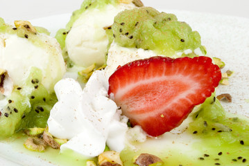 ice-cream with strawberry and kiwi