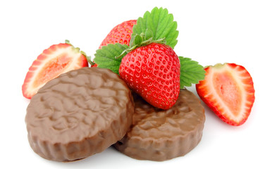 strawberry with chocolate cake