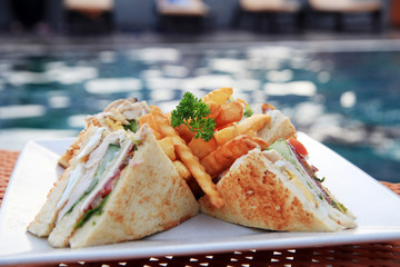 sandwich at pool outdoor