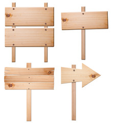 Assorted wood signs isolated.