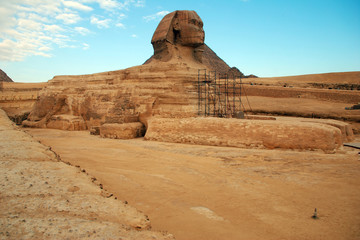 Egypt. Cairo. Giza. View of the fully unearthed Sphinx.