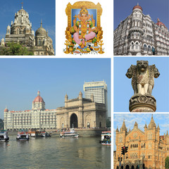 collage with landmarks and symbols of Mumbai city (  Bombay )