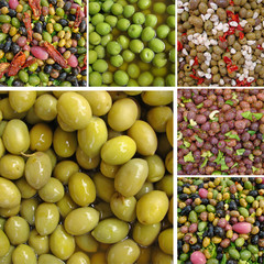 collage with olive snacks