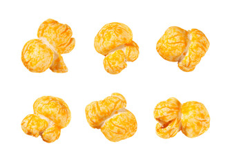 Cheese Flavored Popcorn isolated on white - obrazy, fototapety, plakaty