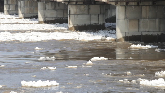 Chunks of ice flow down the river