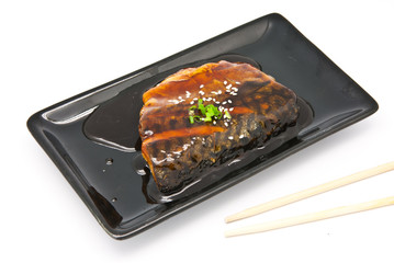 Japanese food style , Saba fish grilled with sauce
