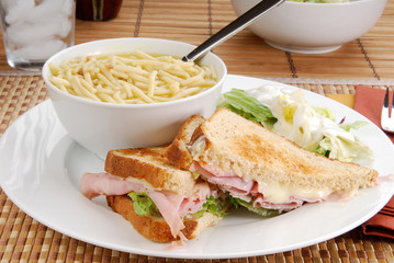Ham and cheese sandwich and soup