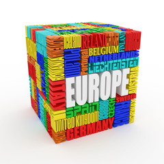 Europe. Box from name of european countries