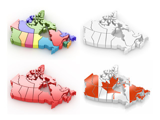 Fototapeta na wymiar Trójwymiarowa mapa Kanady na białym tle pojedyncze