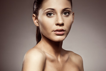 beautiful closeup woman face portrait