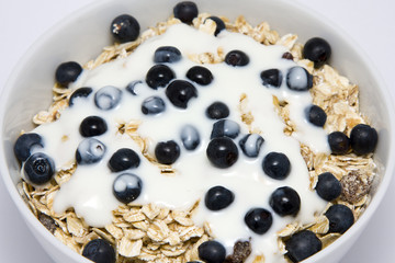 Bowl of muesli with yogurt and blueberries
