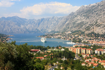 kotor bay and a cruise ship