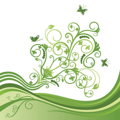 Green elegant flower and butterfly border