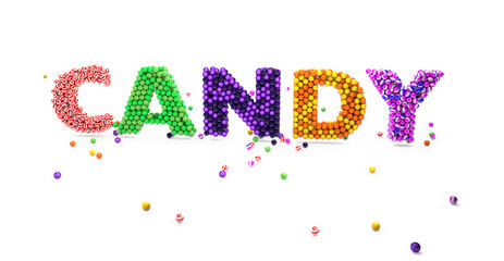 Wort "Candy" aus Bonbons und Kaugummis