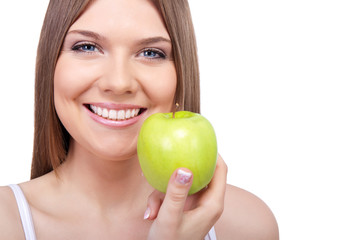healthy woman with green apple