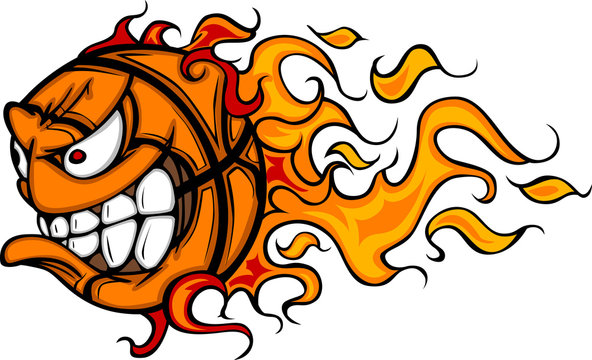 Flaming Basketball Face Cartoon