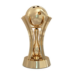 Golden bowling trophy with pin and ball
