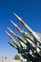 Antiaircraft rockets on the launcher against blue sky