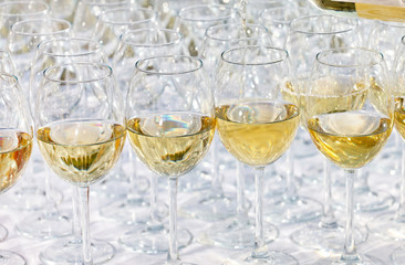 glass drink white wine on buffet outdoor party