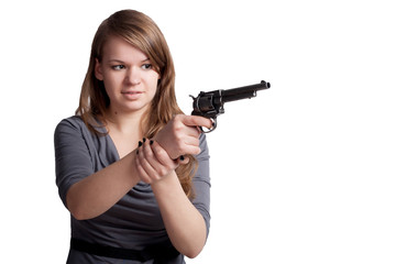 Girl with a gun in the hands