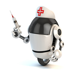 Obraz na płótnie Canvas Robot pielęgniarka trzymając ilustracji 3d strzykawki