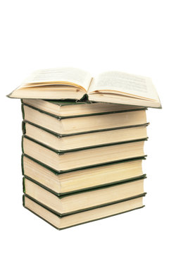 Books stack with open book