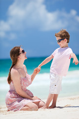 Mother and son at beach