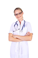 Fototapeta premium Young female doctor with stethoscope