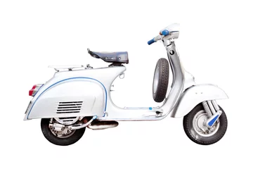 Fotobehang vintage vespa, klassieke Italiaanse scooter op een witte achtergrond © FrameAngel
